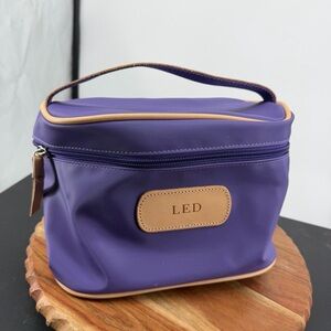 Jon Hart Design Makeup Case in purple coated canvas with a natural leather patch